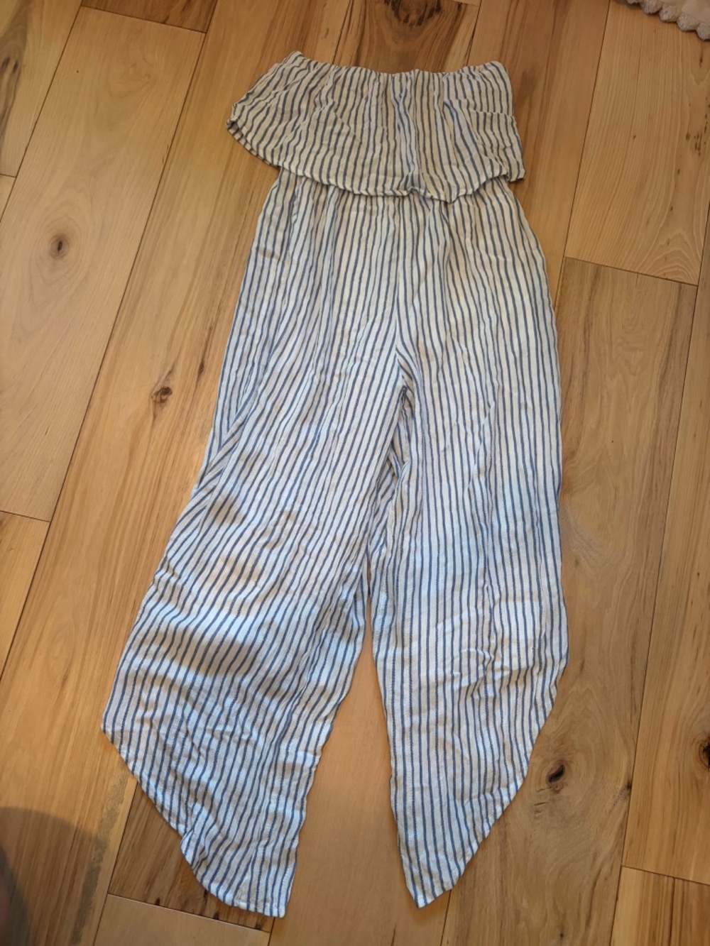 Strapless Striped Ruffle Tulip Hem Harem Jumpsuit XS